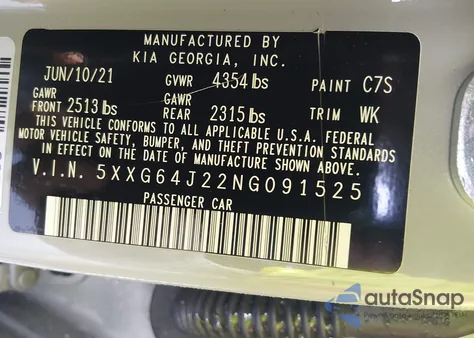 2022 Kia K5 Gt-Line z USA, uszkodzony, nr VIN 5XXG64J22NG091525